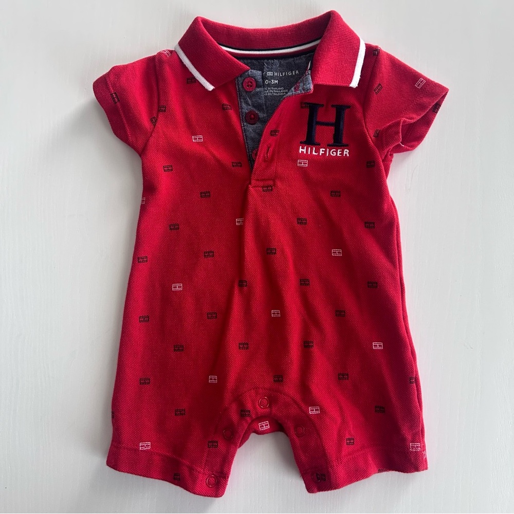 Tommy Hilfiger Red Collared Baby Romper